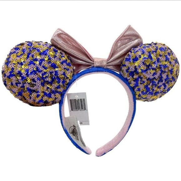 Disney Parks Blue & Pink Minnie Mouse Ears Headband Disneyland Embroidery